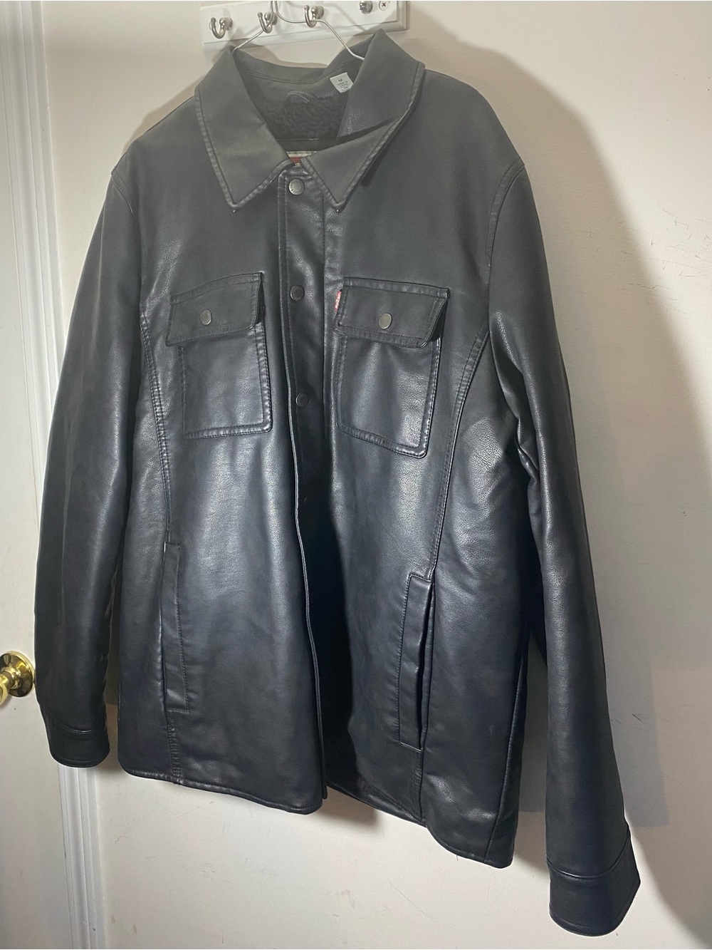 Levi's Black Leather Button-Front Jacket with Chest Pockets